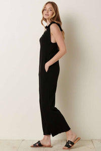 Slub Rib Knit Cross Back Jumpsuit