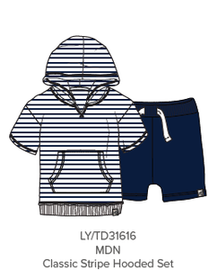 Classic Stripe Hooded Infant Set: Midnight / 24 Months