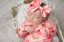 Infant Girls Pink Flower Stem Baby Gown and Bow Headband