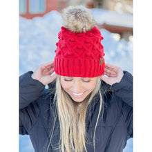 Bobble Knit Fur Pom C.C Beanie: Rose