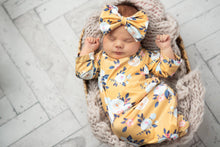 Infant Girls Mustard Baby Gown and Bow Headband