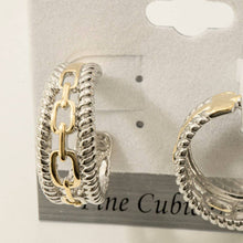 Gold Plated Two Tone Layered Chain Hoop Earrings