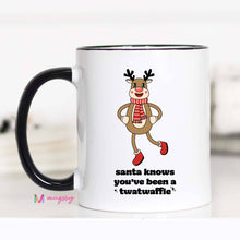Santa Knows Retro Funny Christmas Coffee Mug, Reindeer: 15oz