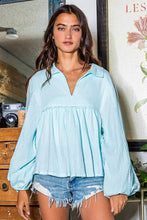 Puff Sleeve Collared Flowy Babydoll Top