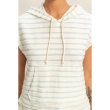 DZ25C099-Striped Short Sleeve Pullover Hoodie Top: BLACK/CREAM / S-M-L(2-2-2)