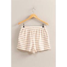 DZ25C100-Striped Drawstring Waist Shorts: BLACK/CREAM / S-M-L(2-2-2)