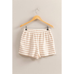 DZ25C100-Striped Drawstring Waist Shorts: BLACK/CREAM / S-M-L(2-2-2)