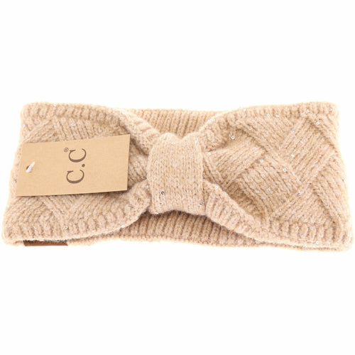 Sequin Brioche Cable Knit C.C Fashion Headband: Heather Sand