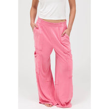 Mineral Wash Wide Leg Cargo Pants: TAFFY PINK