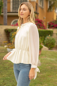 Chiffon Sleeve Suede Peplum Top