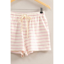 DZ25C100-Striped Drawstring Waist Shorts: BLACK/CREAM / S-M-L(2-2-2)