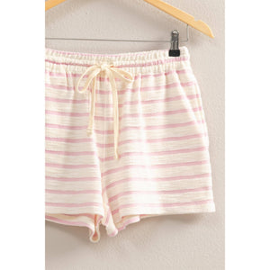 DZ25C100-Striped Drawstring Waist Shorts: BLACK/CREAM / S-M-L(2-2-2)