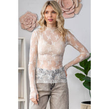 Lace Long Sleeve See Through Top: Sage / M