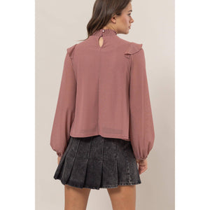 Lurex Mesh Ruffle Blouse