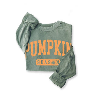 Pumpkin Season Mineral LS Graphic Tee (Sage Green)