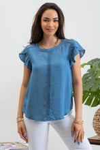 Petal Sleeve Lace Trim Chambray Top
