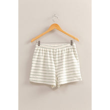 DZ25C100-Striped Drawstring Waist Shorts: BLACK/CREAM / S-M-L(2-2-2)