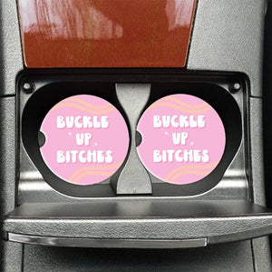 Buckle Up Bitches RETRO Car Coasters