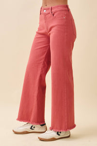 Wide Leg Raw Hem Denim Pants