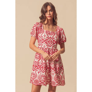 Eyelet Floral Lace A Line Brunch Boho Dress