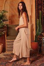 V-neck Button-up Wide Leg Solid Jumpsuit