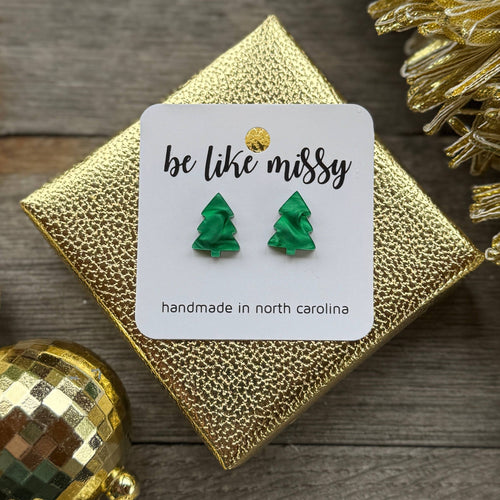 Christmas Tree Earrings - Green Pearl Studs