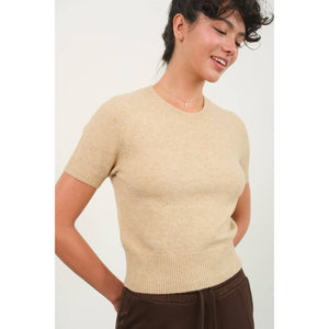 Short Sleeve Knit Sweater - Cream