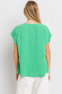 Solid Linen V-neck Short Sleeve Top