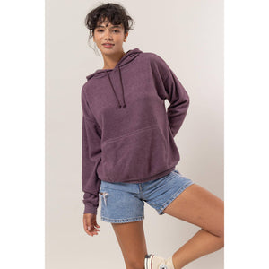 Brushed Oversized Hooded Pullover in Dark Plum