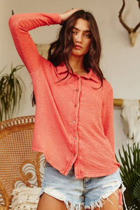 Washed Solid Textured Knit Shirt