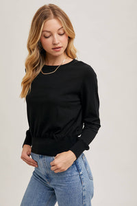 Round Neck Waist Band Knit Pullover Top