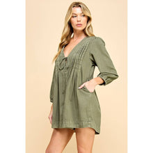 V-neck Puff Sleeve Olive Denim Romper