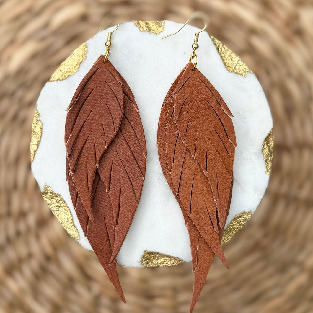 Wings of an Angel - Tan - Leather Earrings