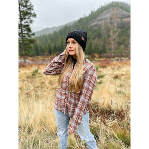 Fuzzy Lined Crisscross Knit C.C Beanie: Lt. Grey