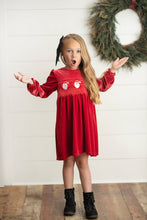Kids Embroidered Santa Smocked Velvet Holiday Dress