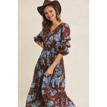 Dreamy Jacquard Floral Midi Dress w/ Statement Sleave
