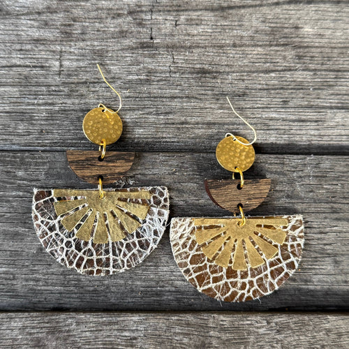 Taylor - Champagne Crackle - Brass + Leather Earrings
