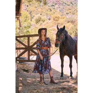 Dreamy Jacquard Floral Midi Dress w/ Statement Sleave