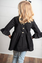 Kids Black Ruffle Long Sleeve Winter Shirt With Buttons