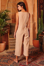 V-neck Button-up Wide Leg Solid Jumpsuit