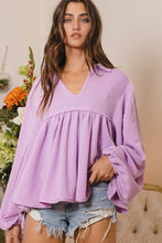 Collared Split Neck Pleating Top