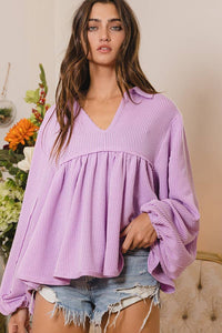Collared Split Neck Pleating Top