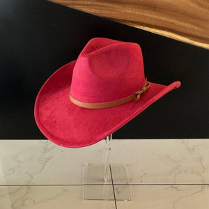 Fashion Vegan Suede Cowboy Hat w/ Leather Belt - Brown