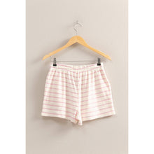 DZ25C100-Striped Drawstring Waist Shorts: BLACK/CREAM / S-M-L(2-2-2)
