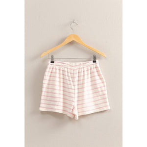 DZ25C100-Striped Drawstring Waist Shorts: BLACK/CREAM / S-M-L(2-2-2)