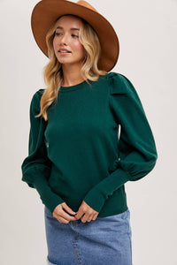 Bubble Sleeved Sweater Knit Top - Green