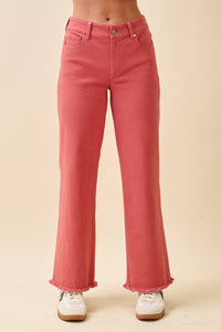 Wide Leg Raw Hem Denim Pants