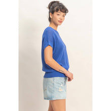 Open-Knit Dolman Sleeve Top: COBALT