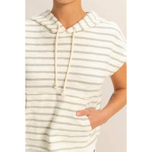 DZ25C099-Striped Short Sleeve Pullover Hoodie Top: BLACK/CREAM / S-M-L(2-2-2)