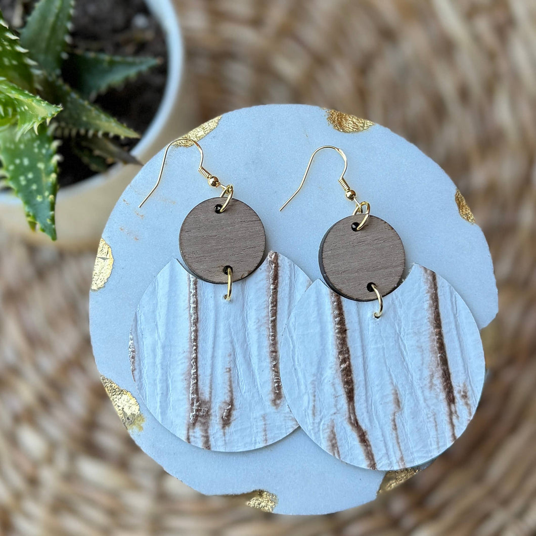 Rachael - White Beachwood Leather Earrings